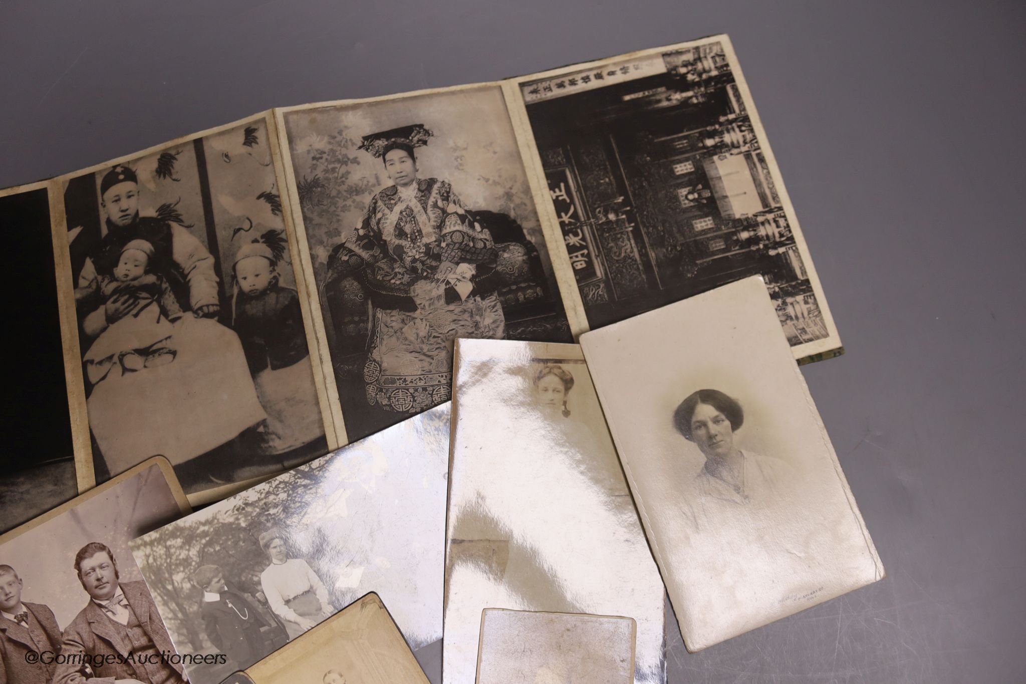 Assorted photographs including Chinese figures